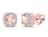 10K Rose Pink Gold 9/10 Carat (ctw) Lab Created Morganite Stud Earrings with Diamonds